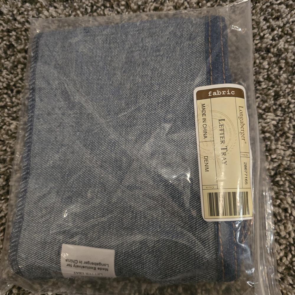 Longaberger Blue Denim Letter Tray Liner 13" x‎ 10" x 5 Liner Only NEW